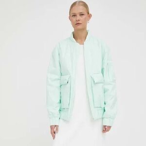 NWT Rains Fuse Bomber Jacket In Color Mineral Blue Green Unisex Medium